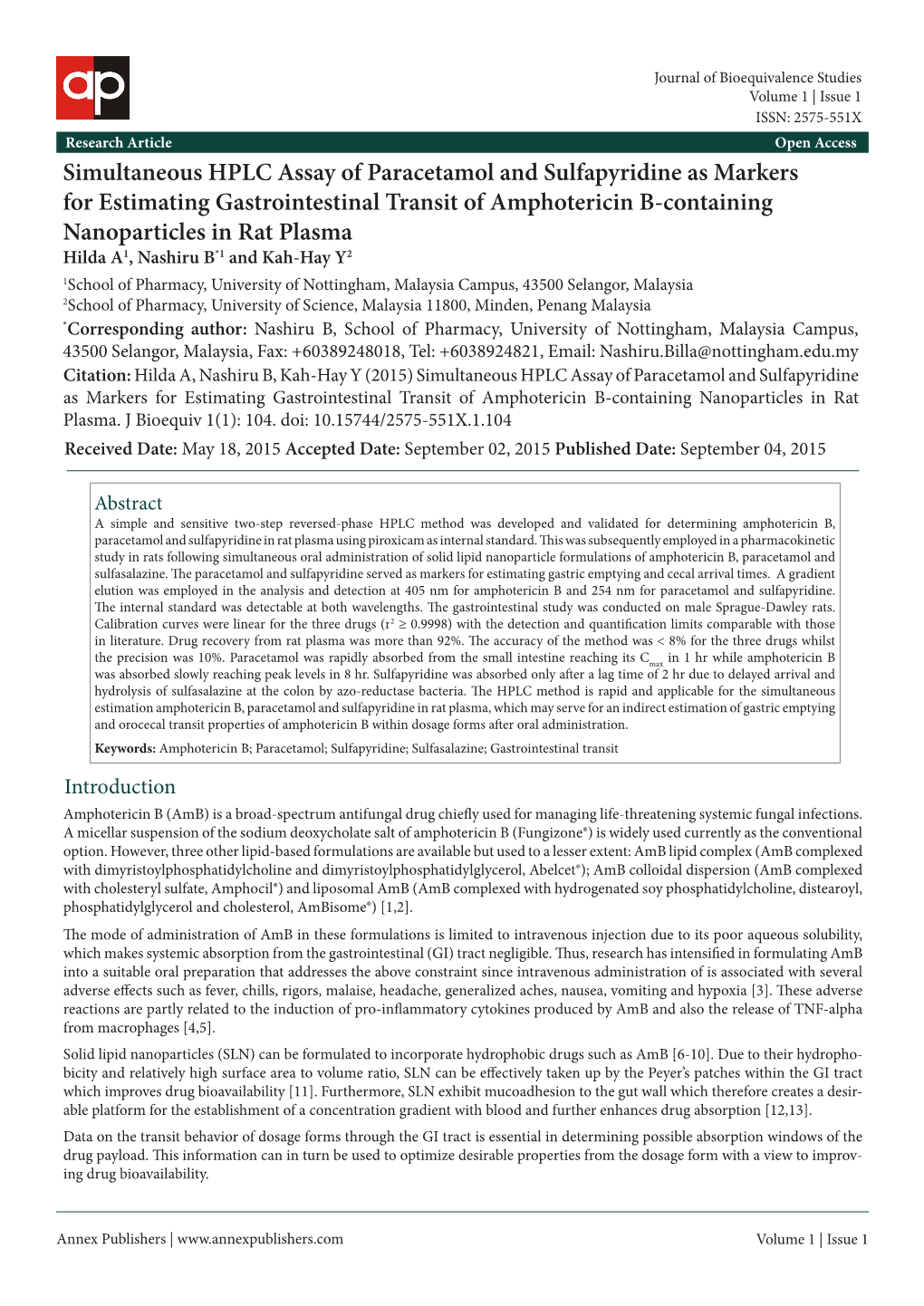 Simultaneous HPLC Assay of Paracetamol and Sulfapyridine As