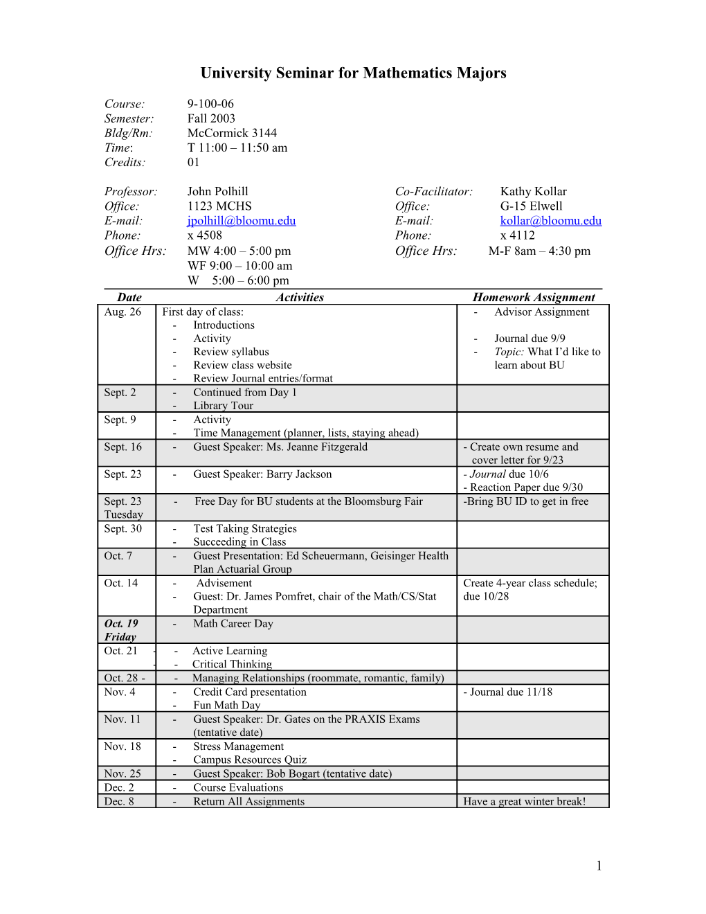 University Seminar for Mathematics Majors