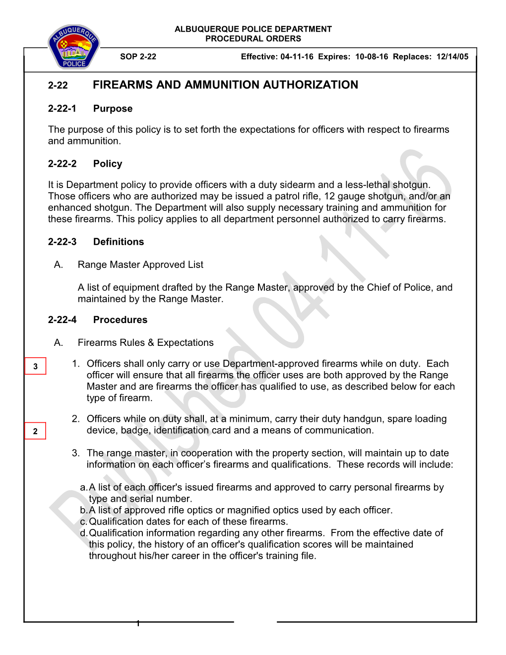 2-22 Firearms and Ammunition Authorization