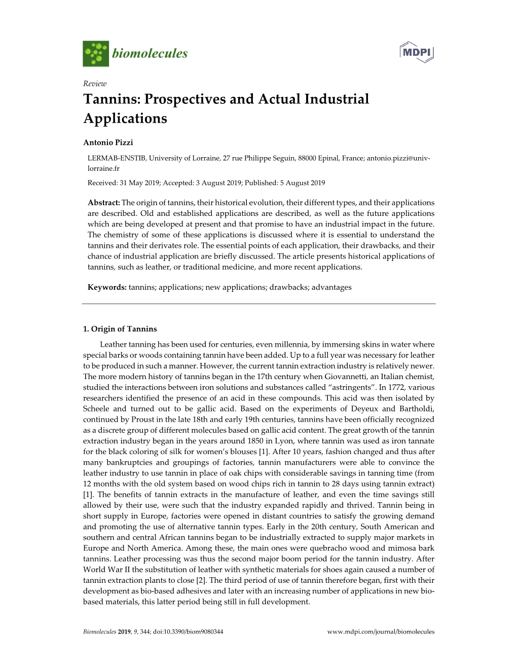 Tannins: Prospectives and Actual Industrial Applications