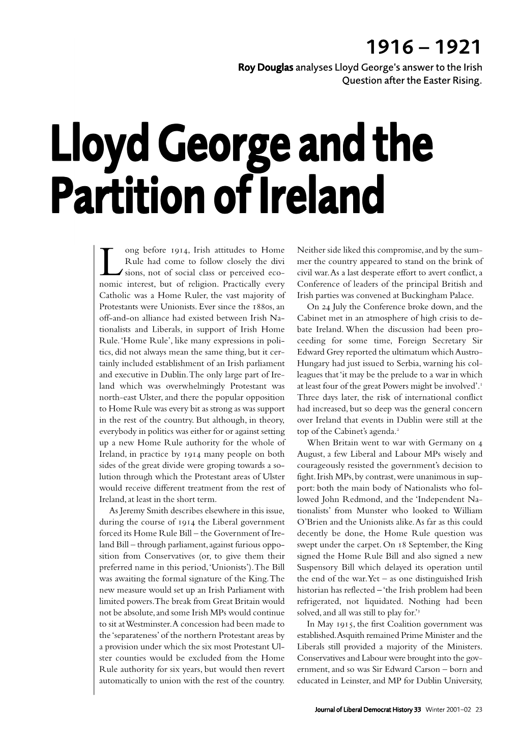 Lloyd George and the Partition of Ireland