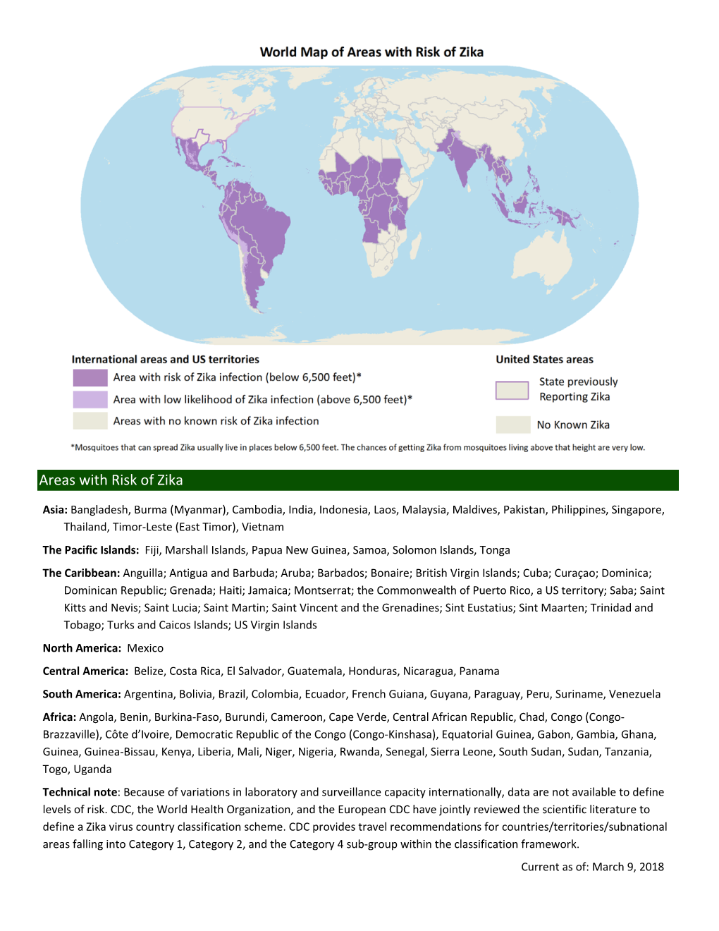 Areas with Risk of Zika