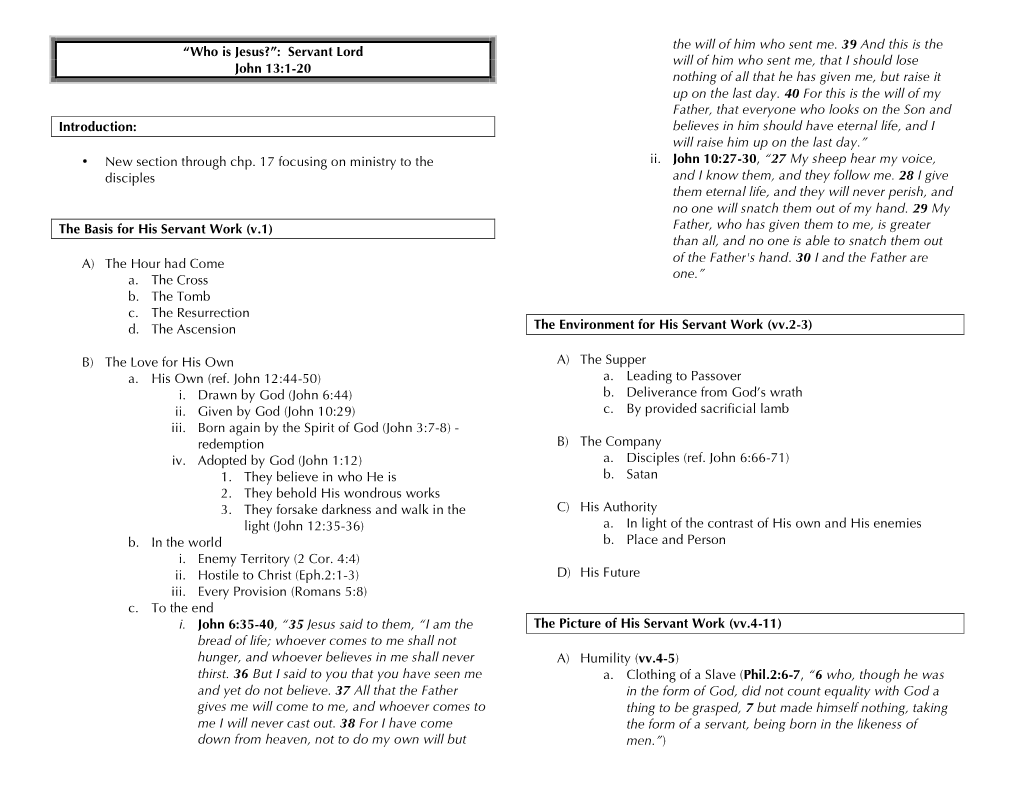 John 13.1-20 Outline