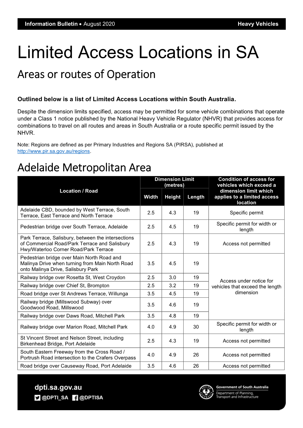 Consolidated Table of Limited Access Locations for SA