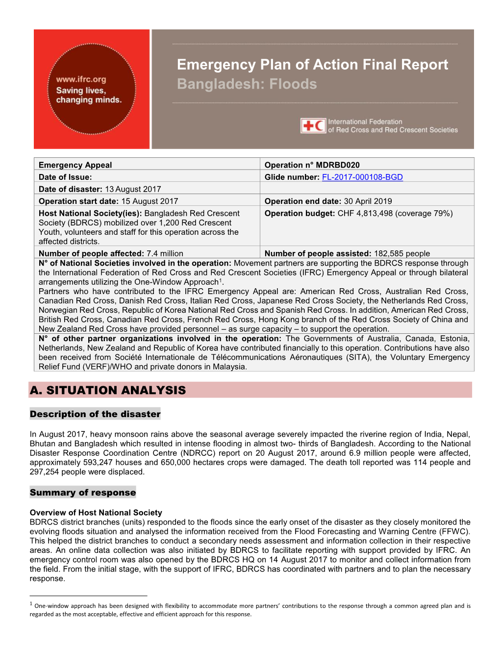 Emergency Plan of Action Final Report Bangladesh: Floods