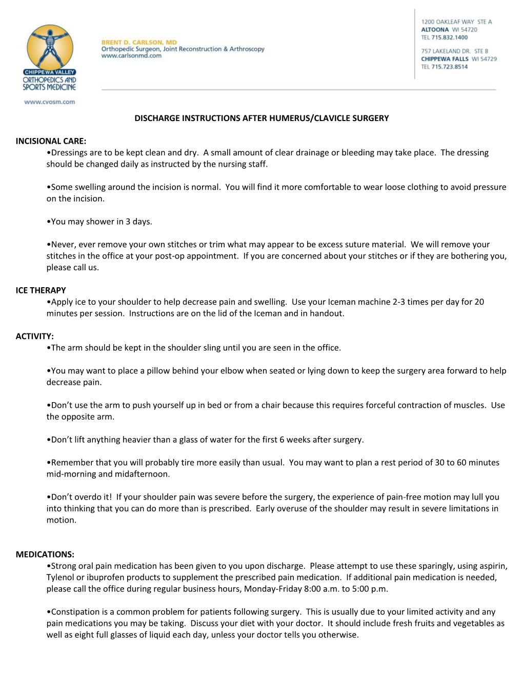 Discharge Instructions After Humerus/Clavicle Surgery