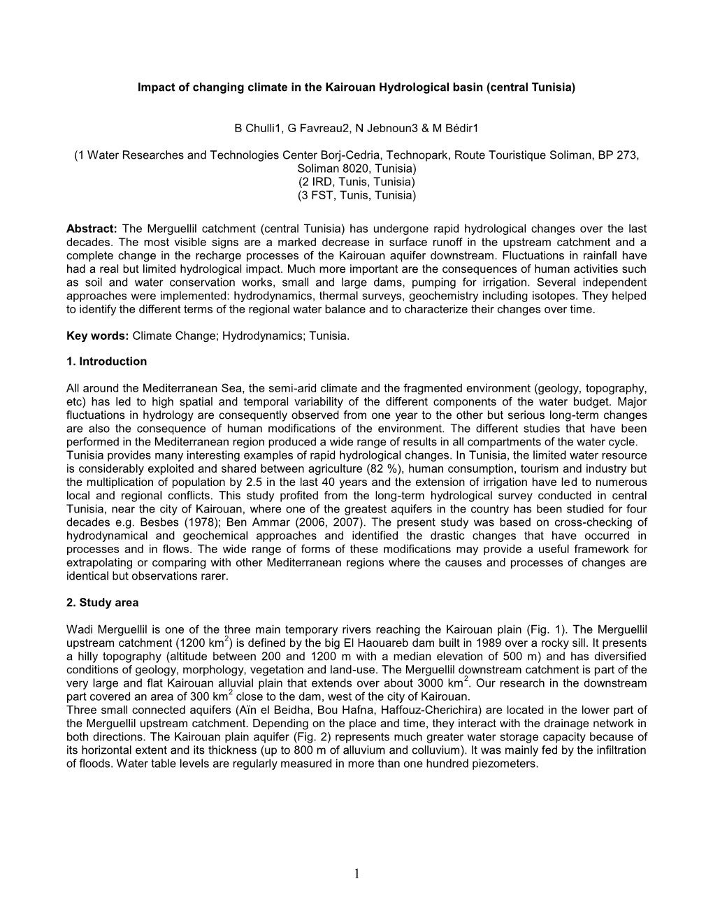 Impact of Changing Climate in the Kairouan Hydrological Basin (Central Tunisia)