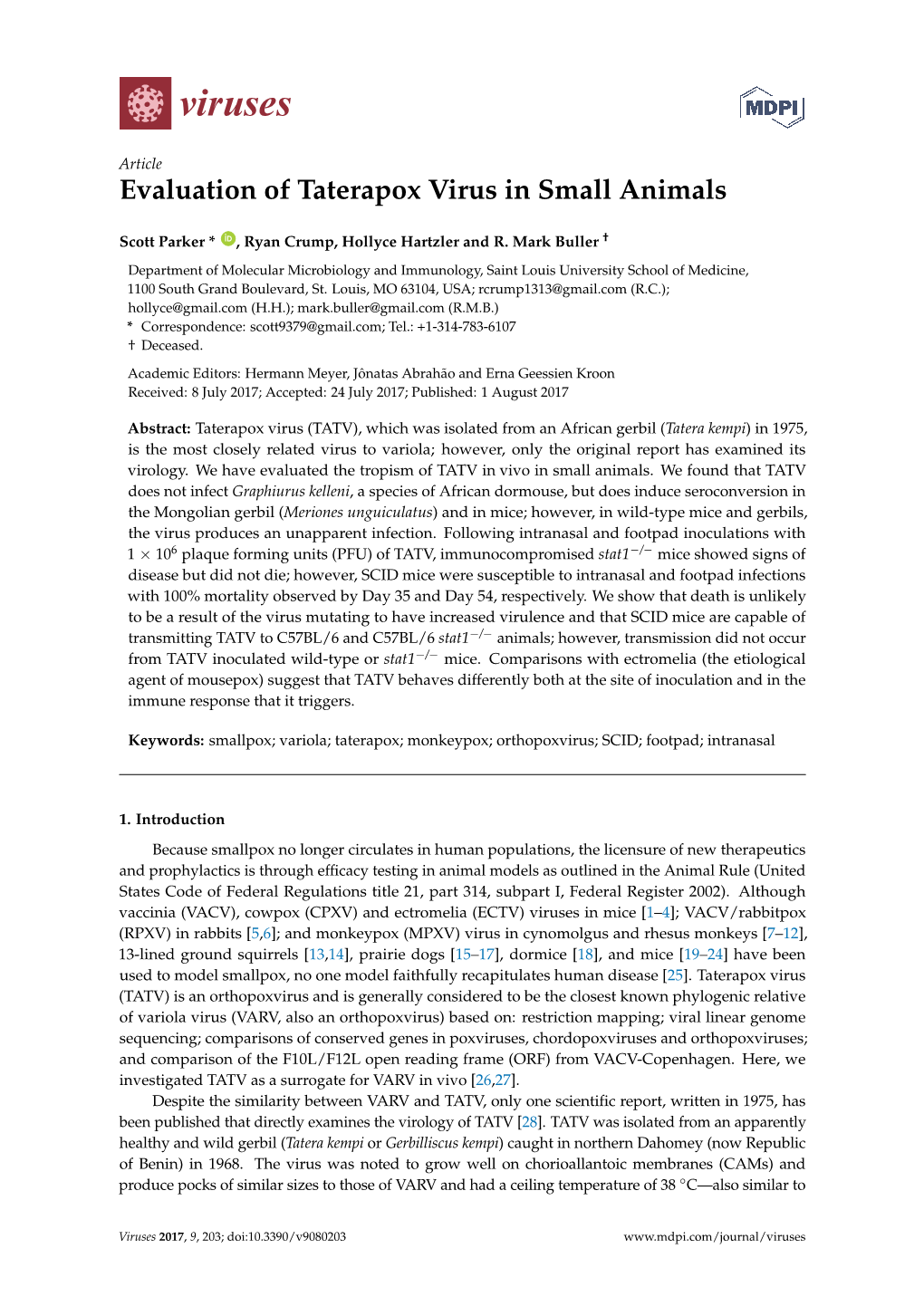 Evaluation of Taterapox Virus in Small Animals