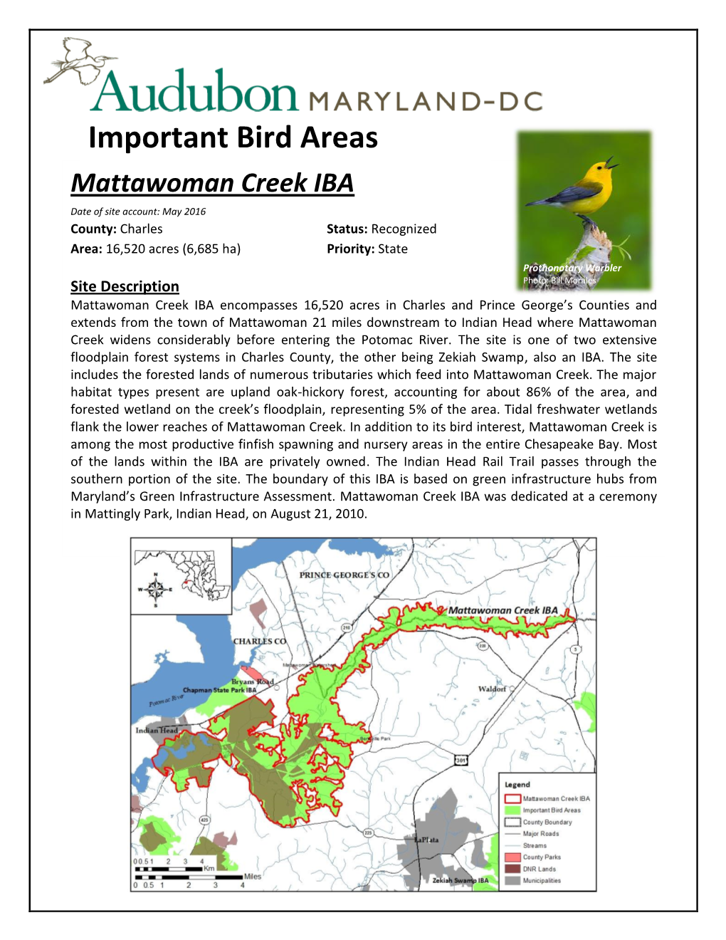 Mattawoman Creek IBA Date of Site Account: May 2016