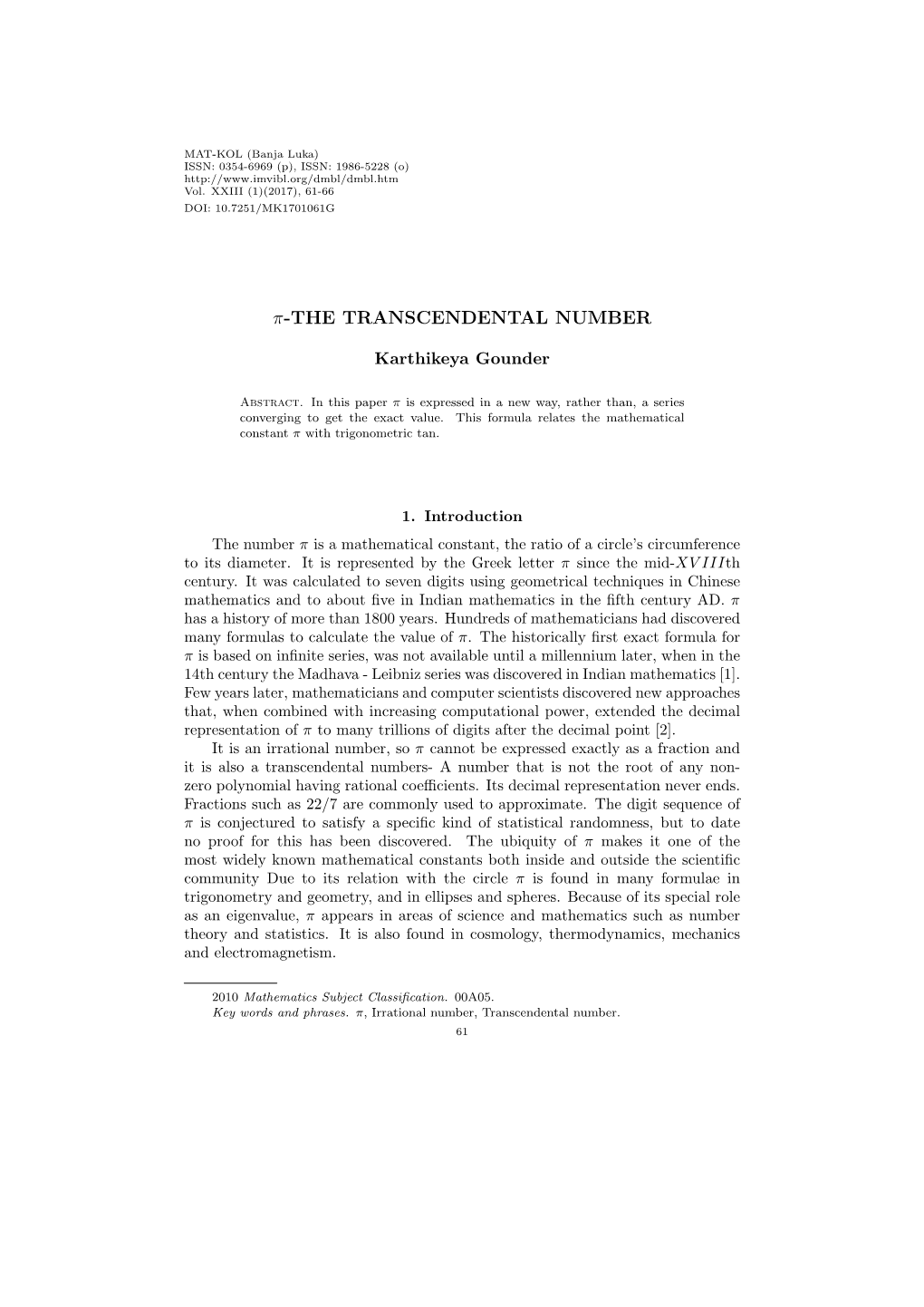 Π-The Transcendental Number