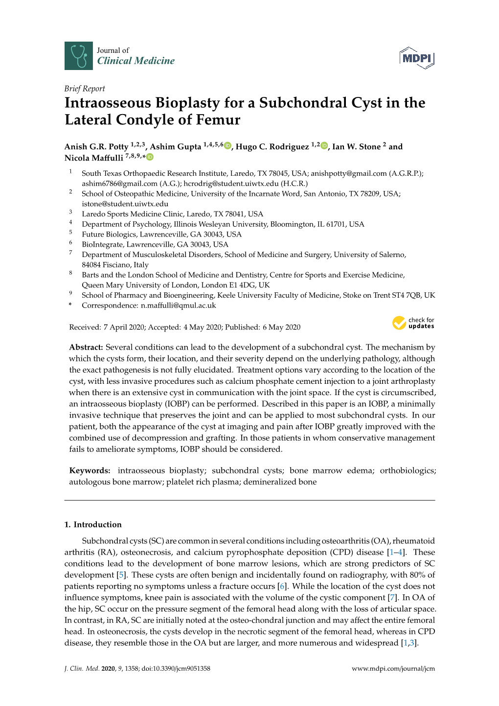 Intraosseous Bioplasty for a Subchondral Cyst in the Lateral Condyle of Femur