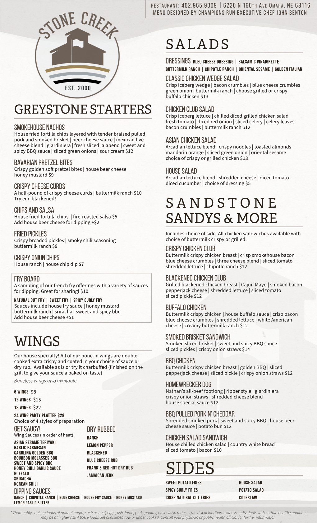 Sandstone Sandys & More Salads Wings