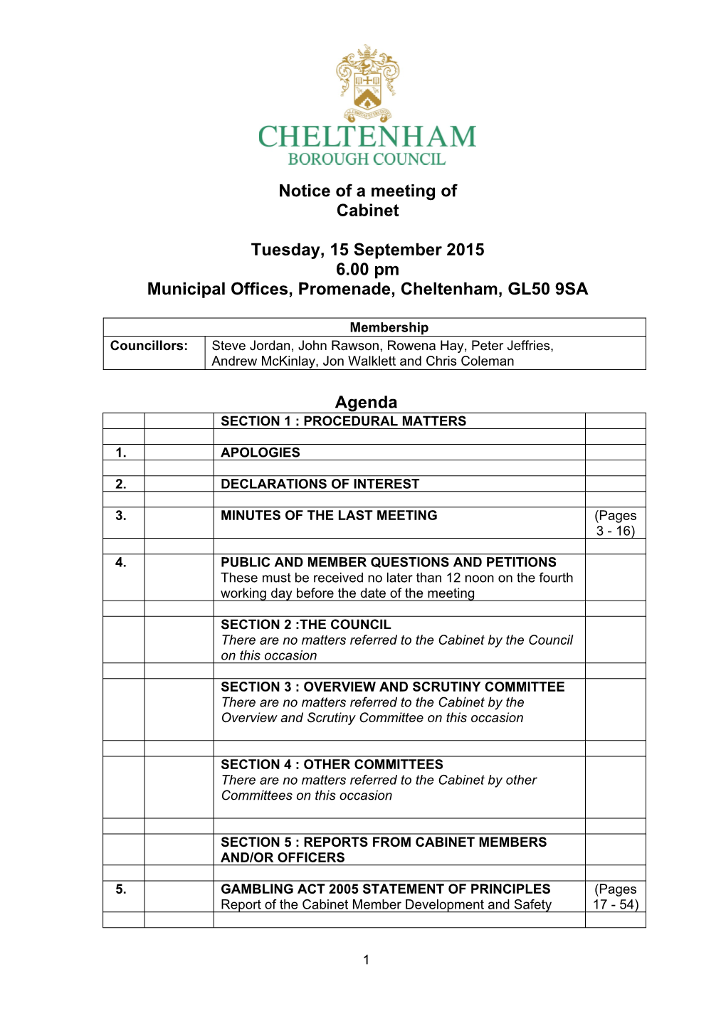 (Public Pack)Agenda Document for Cabinet, 15/09/2015 18:00