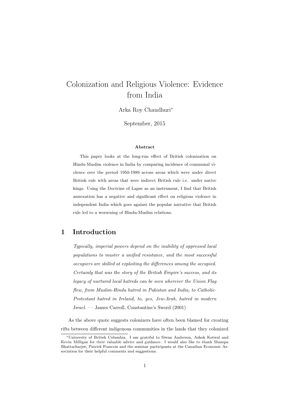 Colonization and Religious Violence: Evidence from India