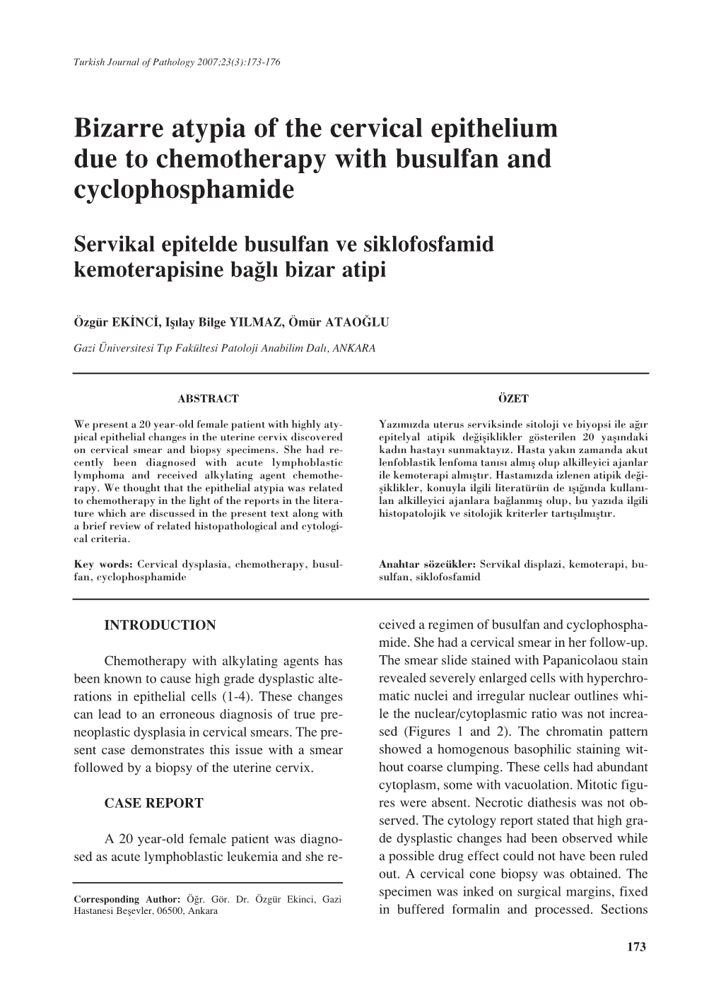 Bizarre Atypia of the Cervical Epithelium Due to Chemotherapy with Busulfan and Cyclophosphamide