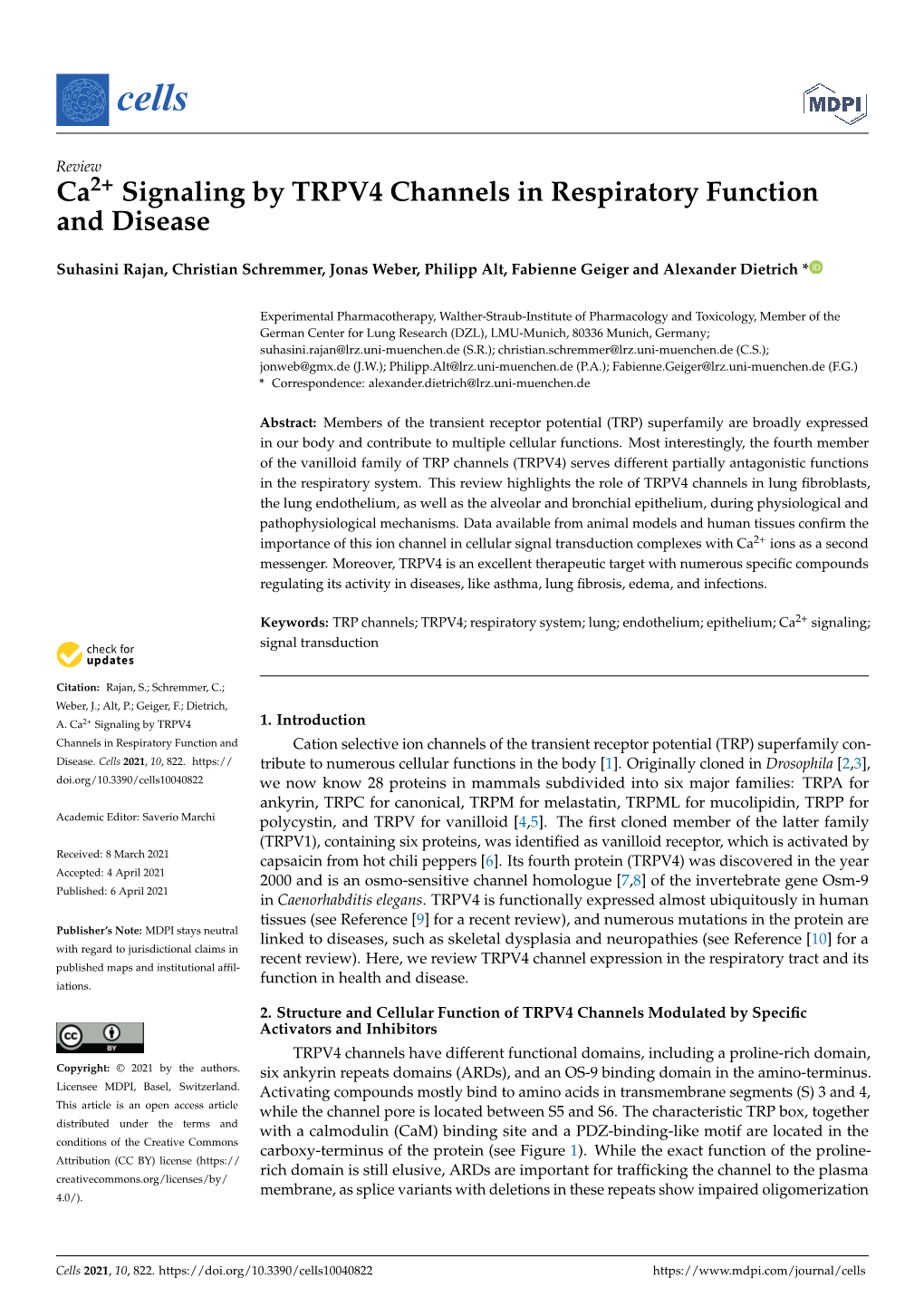 Ca2+ Signaling by TRPV4 Channels in Respiratory Function and Disease