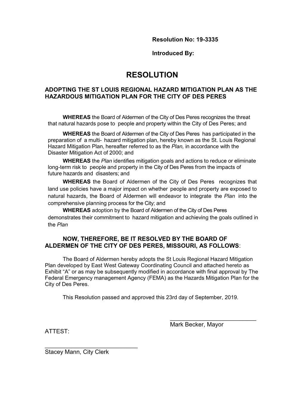 Resolution No: 19-3335