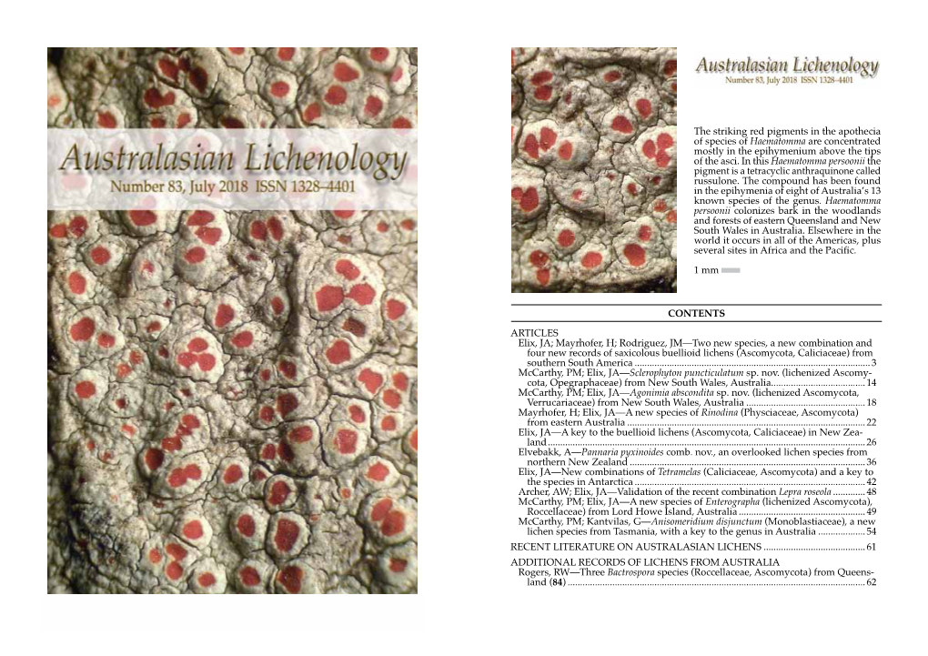 AUSTRALASIAN LICHENOLOGY 83, July 2018 AUSTRALASIAN