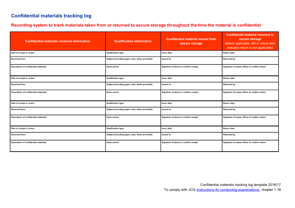 Confidential Materials Tracking Log