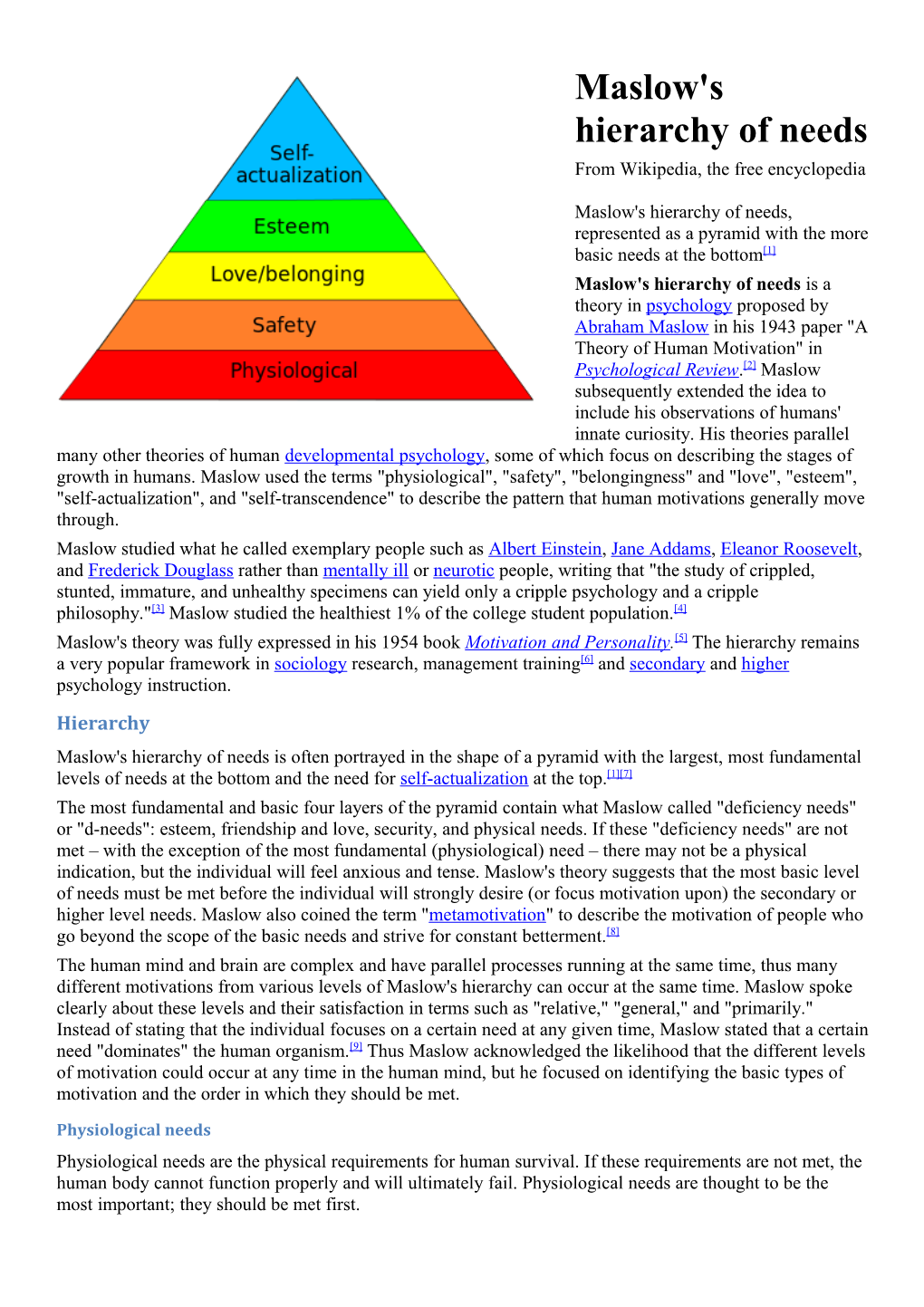 Maslow's Hierarchy of Needs