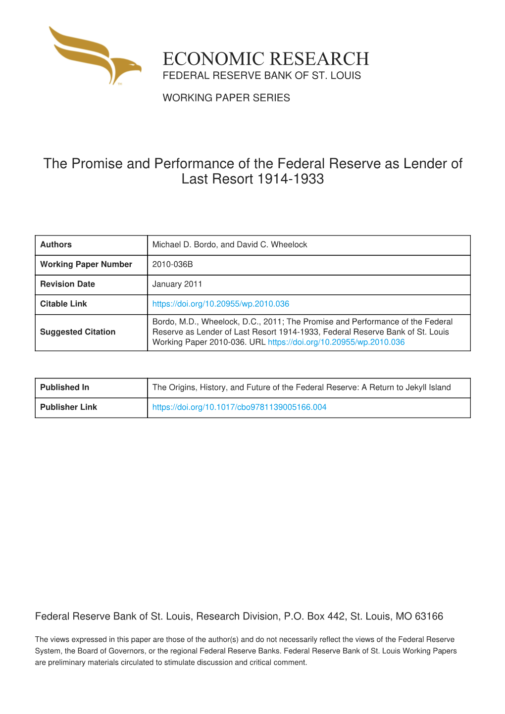 Economic Research Federal Reserve Bank of St. Louis