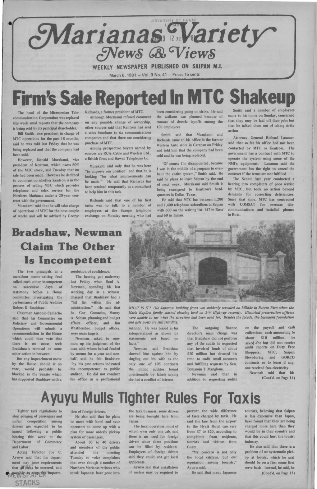 Firm's Sale Reported in MTC Shakeup Smith Said a Number of Employees the Head of the Micronesian Tele- Richards, a Former President of MTC