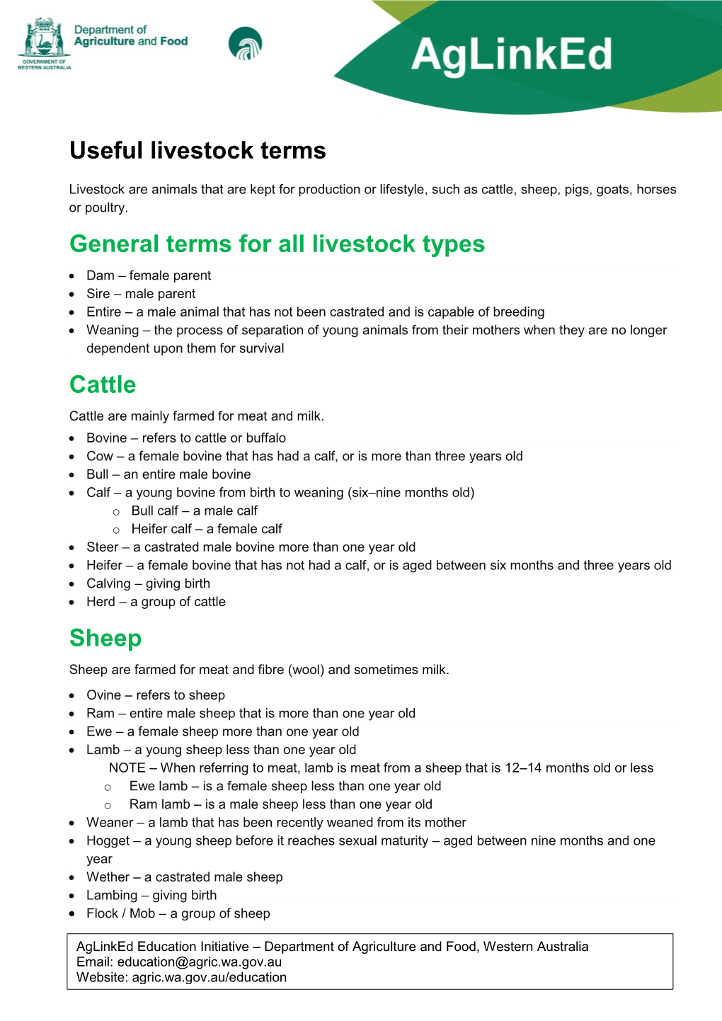 Livestock Definitions