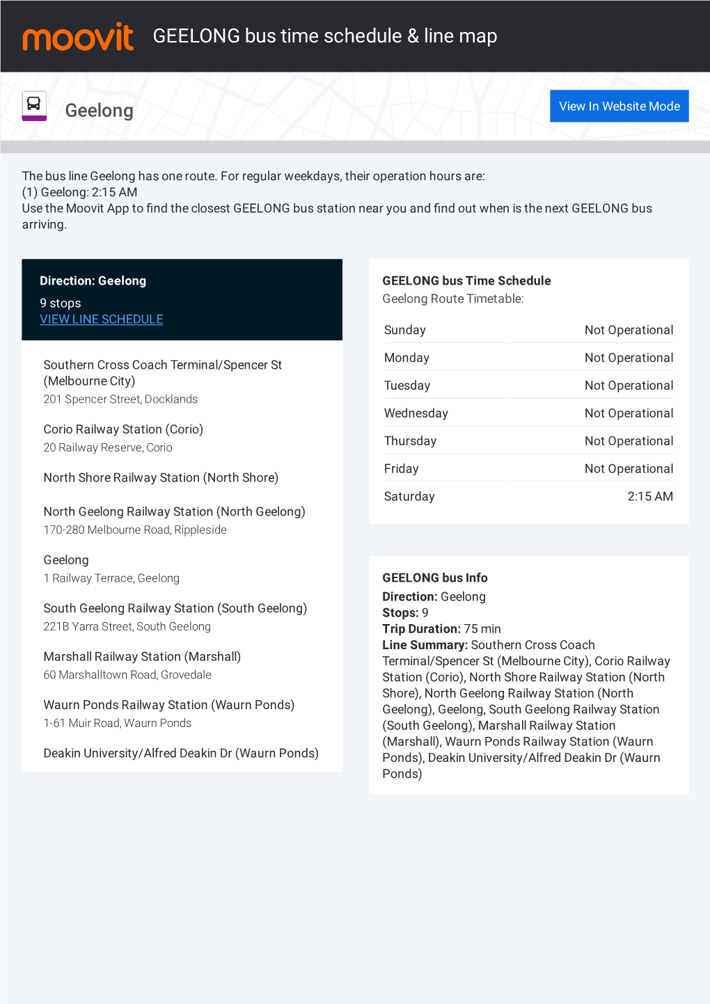 GEELONG Bus Time Schedule & Line Route