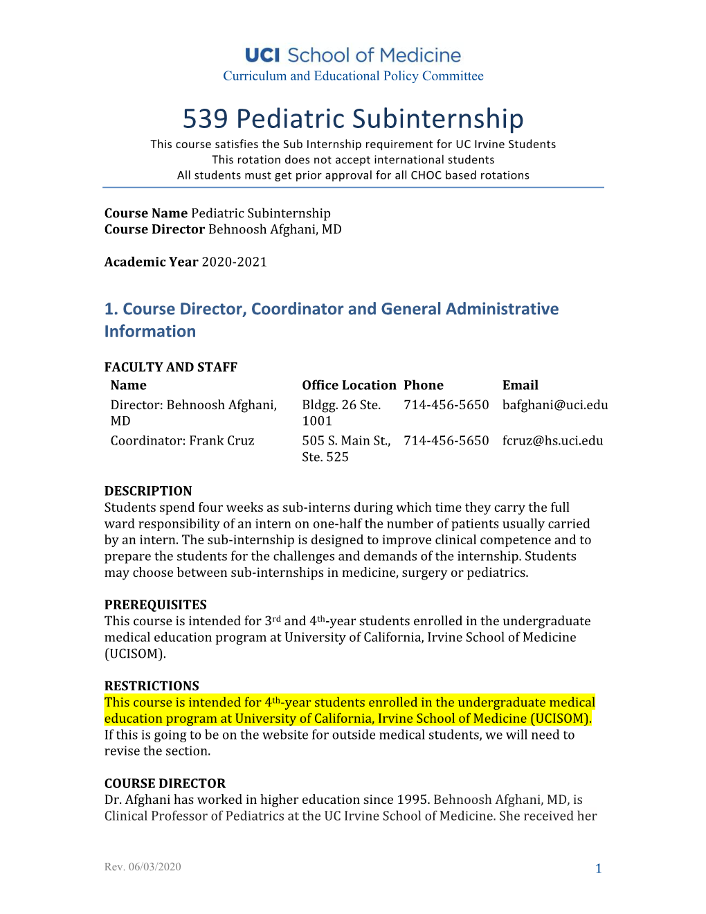 Senior Sub-Internship Pediatrics