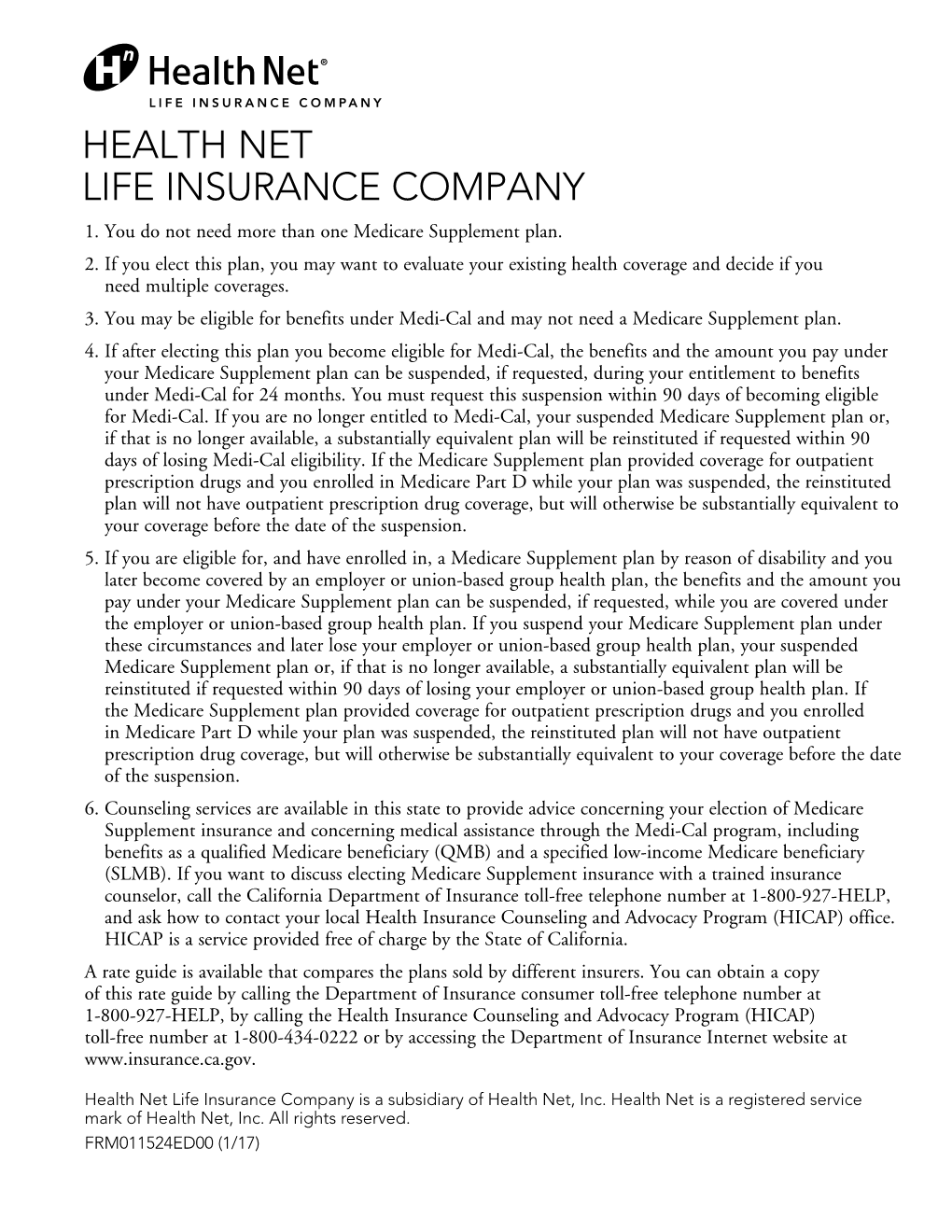 Health Net Life Insurance Company 1