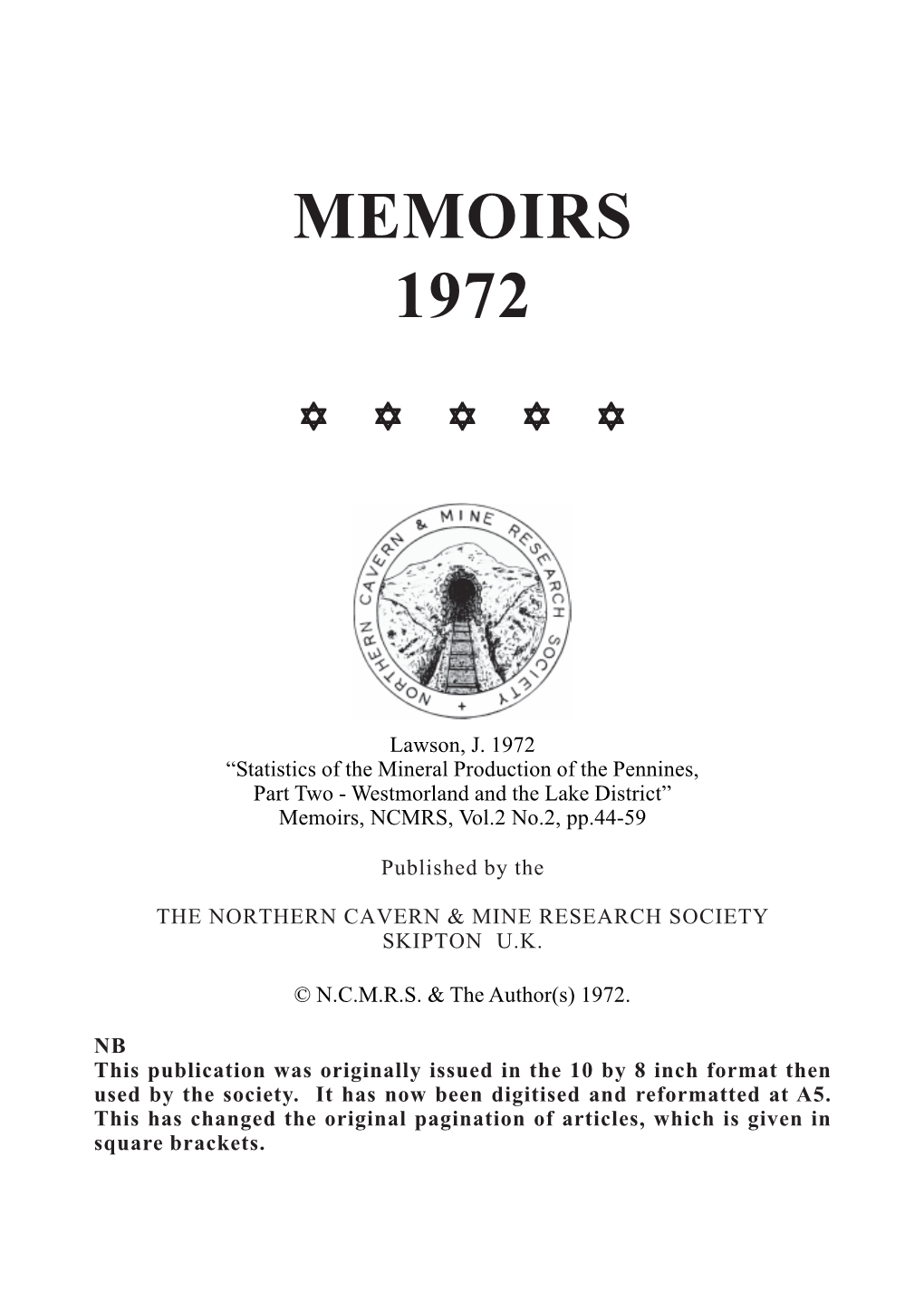 Statistics of Mineral Production of the Pennines, Part 2: Westmorland And