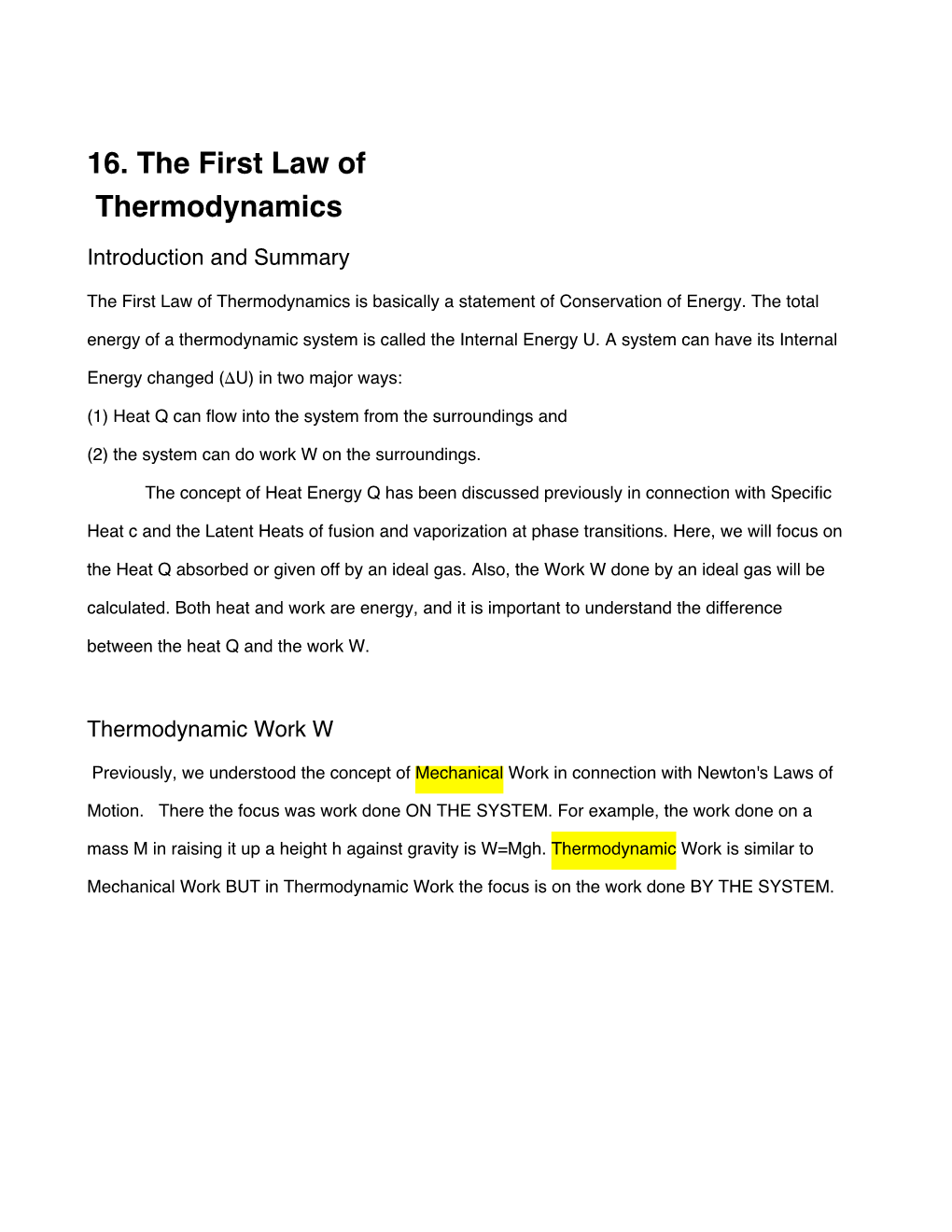 16. the First Law of Thermodynamics