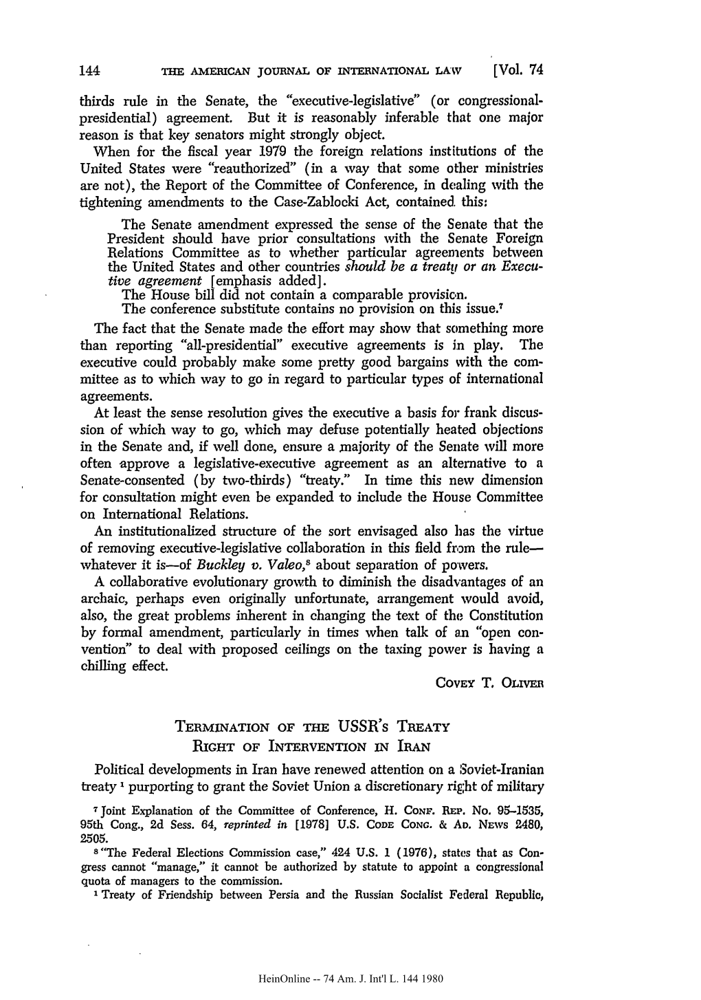 Termination of the U.S.S.R.'S Treaty Right of Intervention in Iran