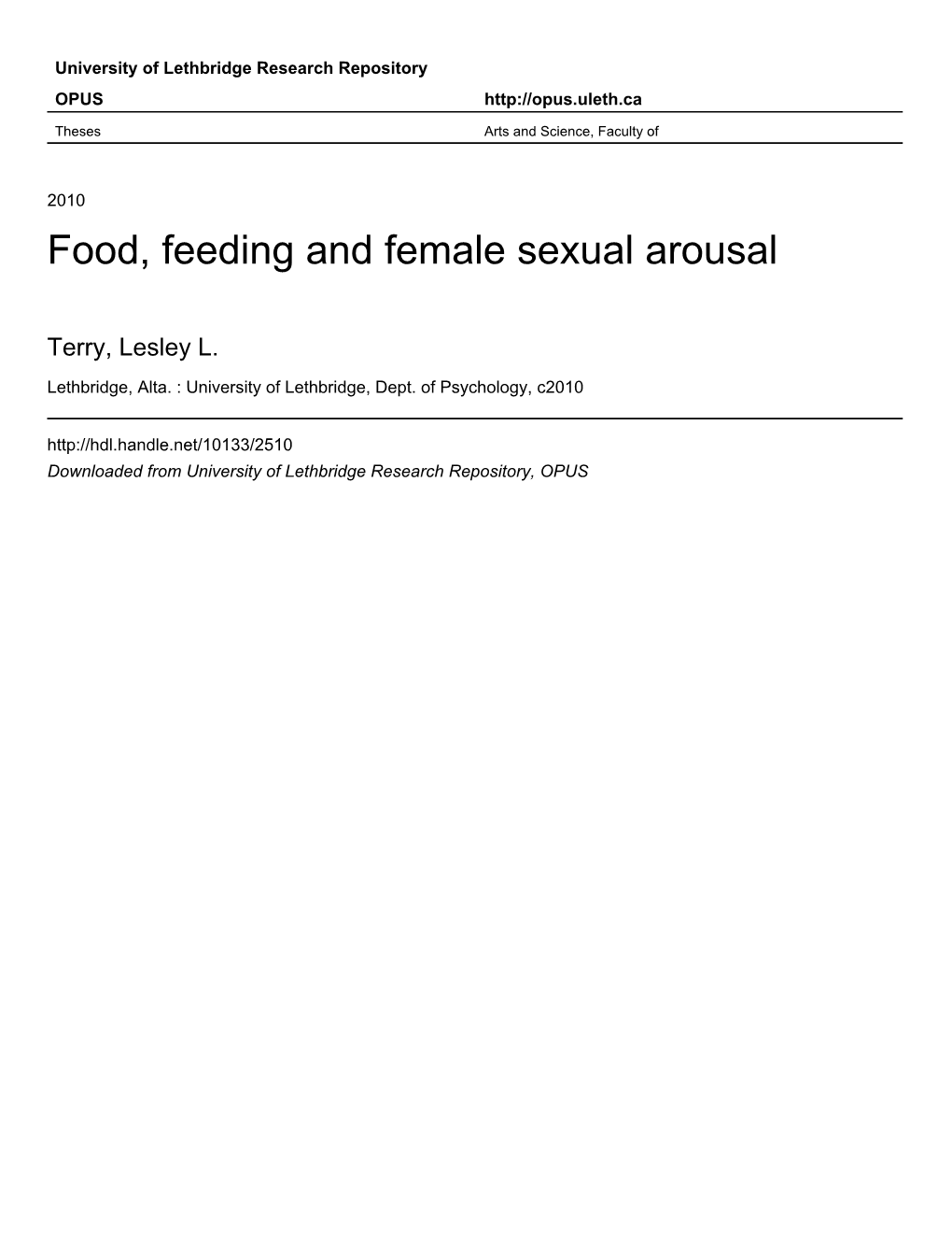 Food, Feeding and Female Sexual Arousal