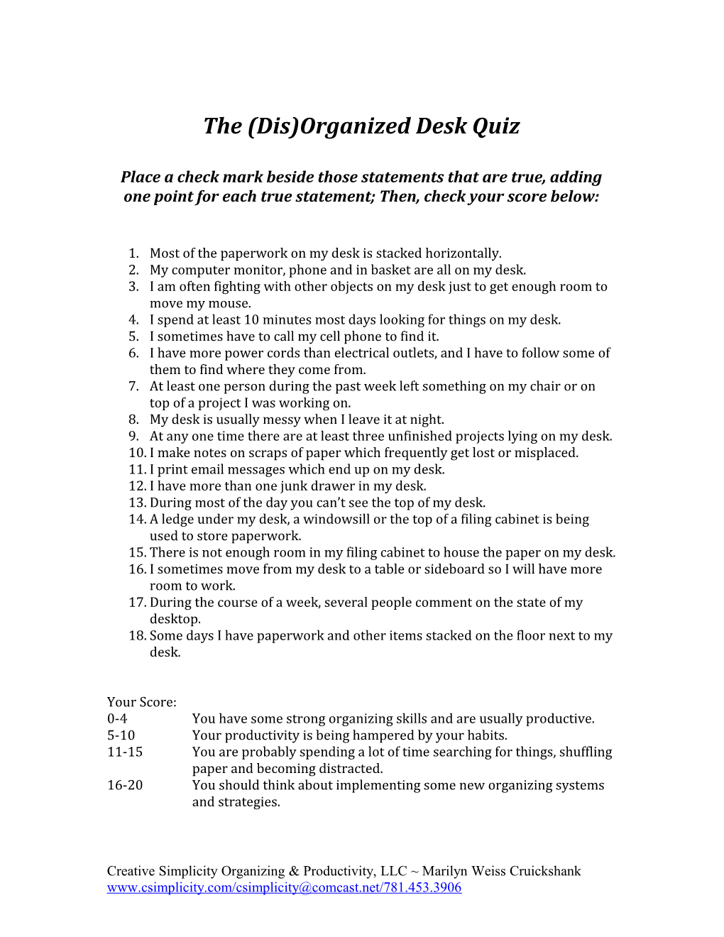 (Dis)Organized Desk Quiz