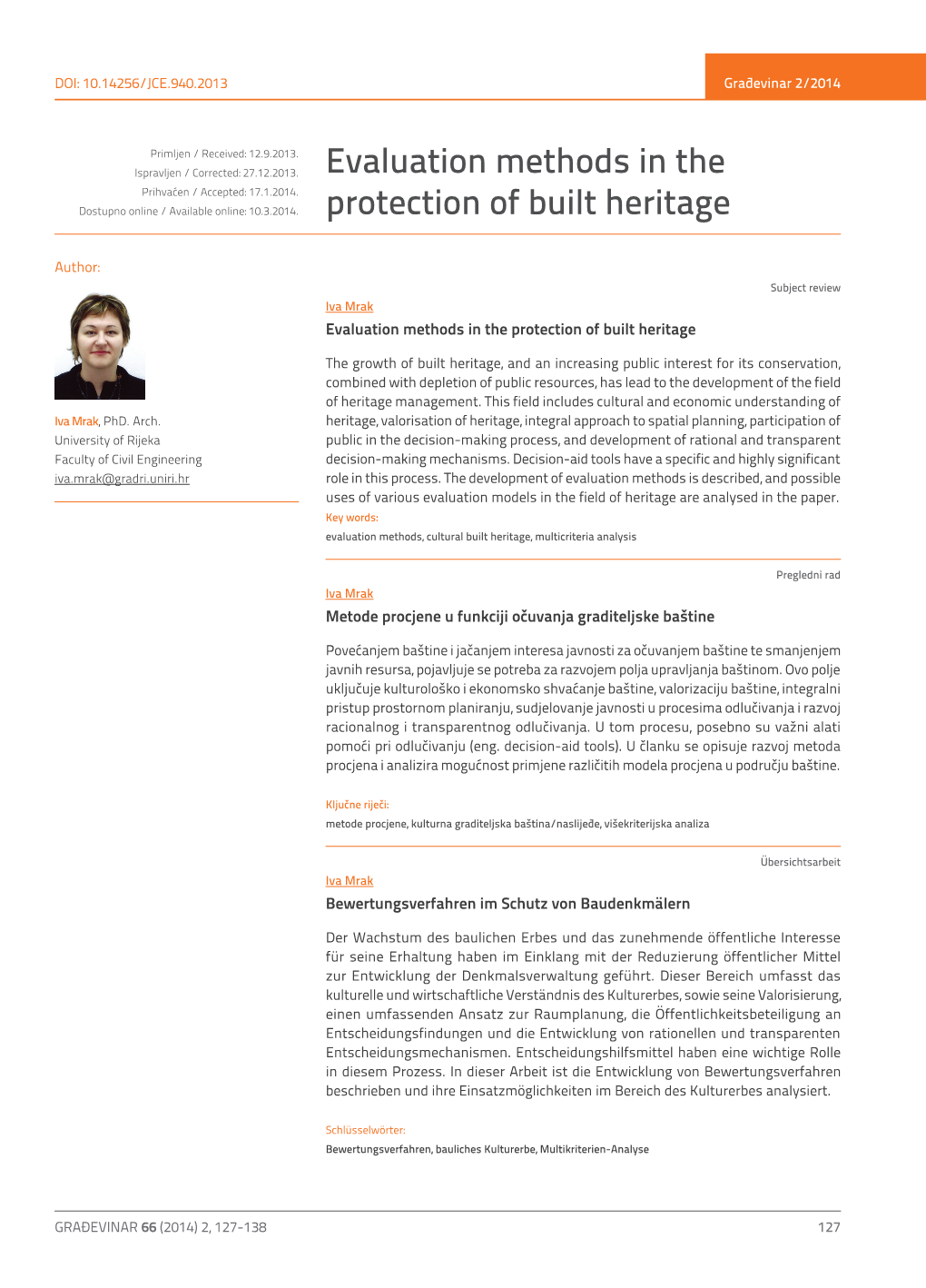 Evaluation Methods in the Protection of Built Heritage