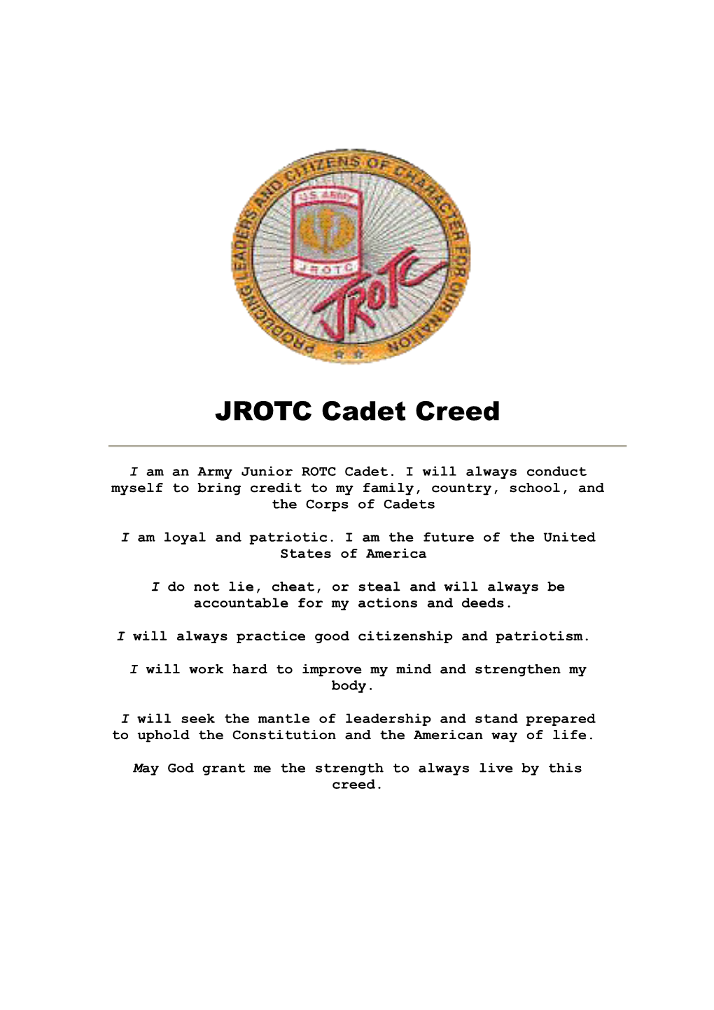 JROTC Cadet Creed