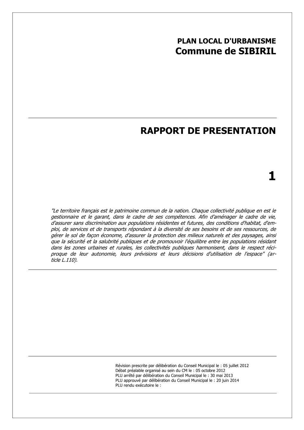 Commune De SIBIRIL RAPPORT DE PRESENTATION