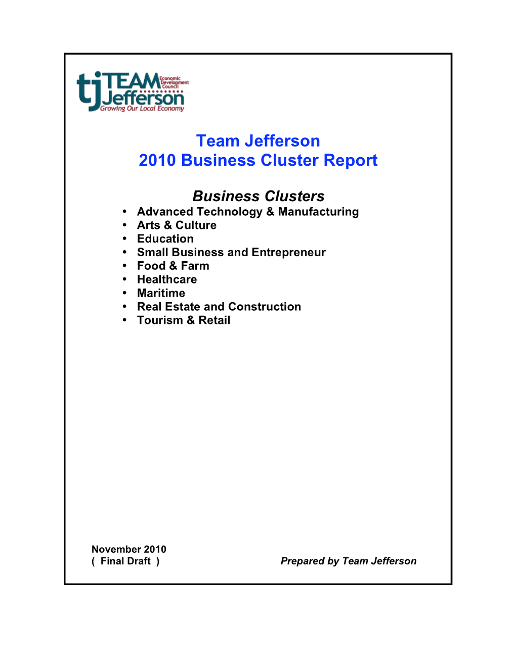 Team Jefferson 2010 Business Cluster Report
