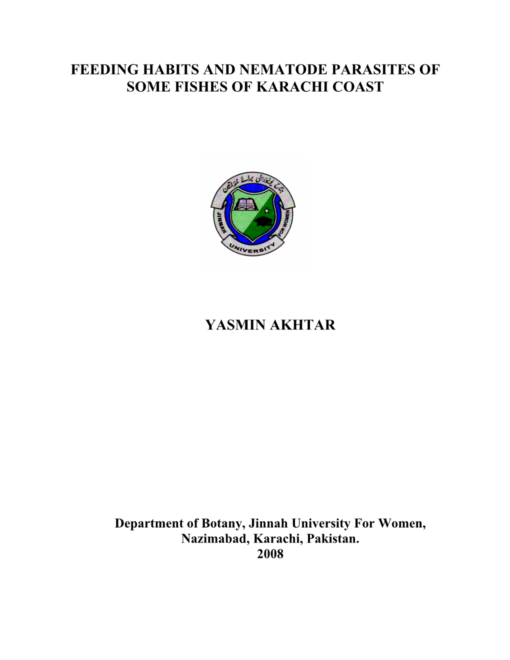 Feeding Habits and Nematode Parasites of Some Fishes of Karachi Coast