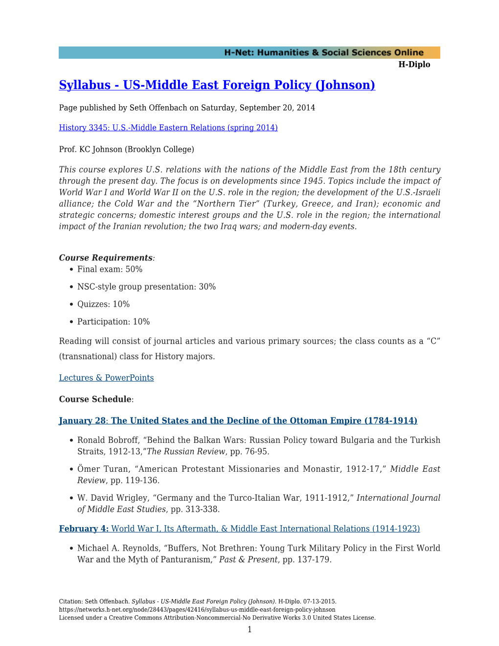 Syllabus - US-Middle East Foreign Policy (Johnson)