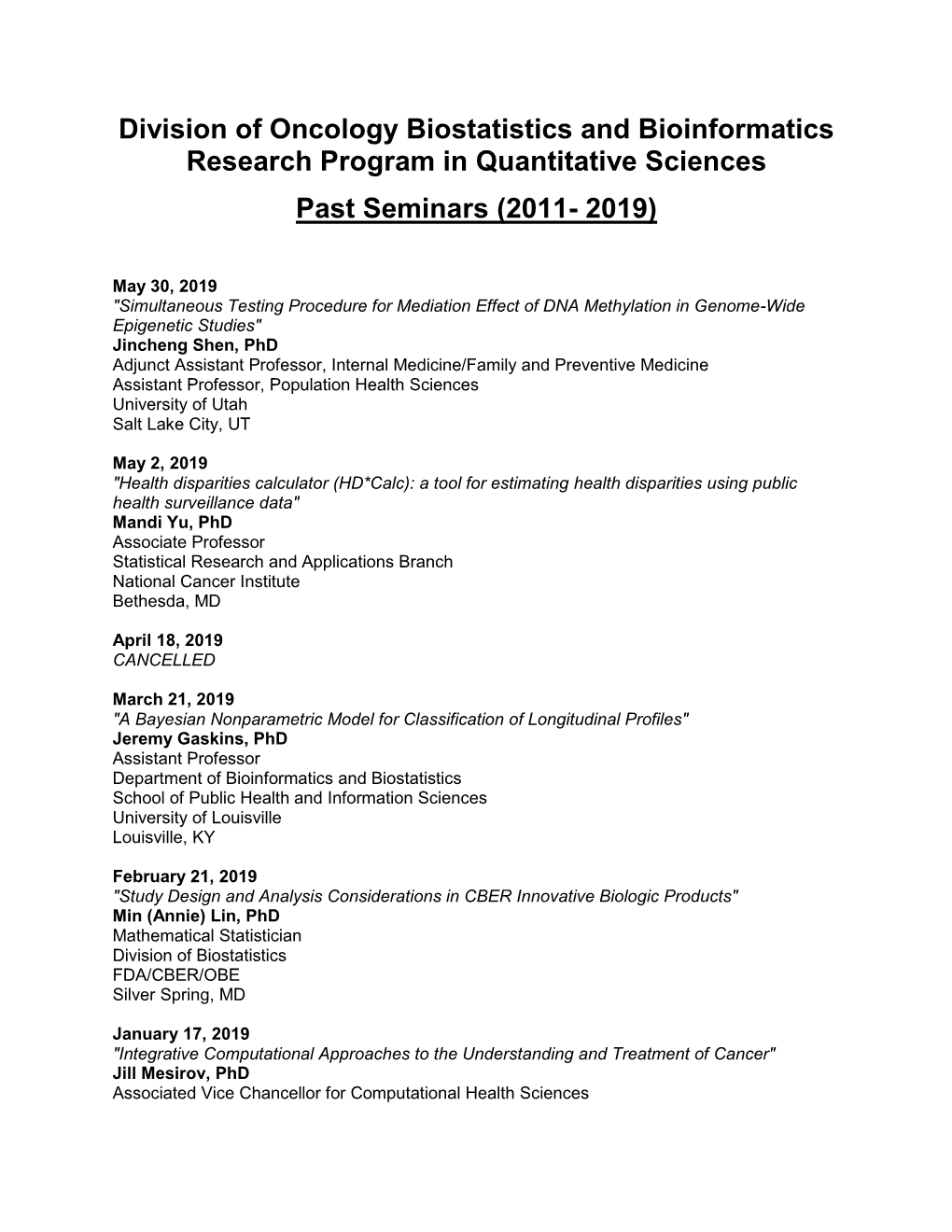 Past Seminars (2011- 2019)