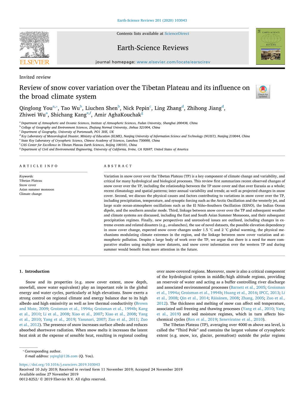 Review of Snow Cover Variation Over the Tibetan