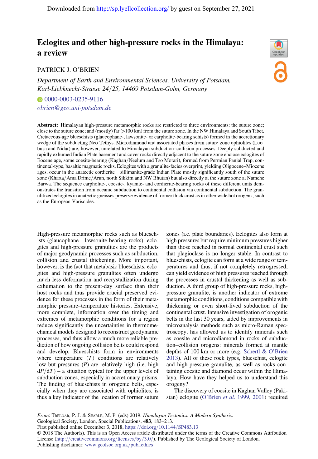 Eclogites and Other High-Pressure Rocks in the Himalaya: a Review