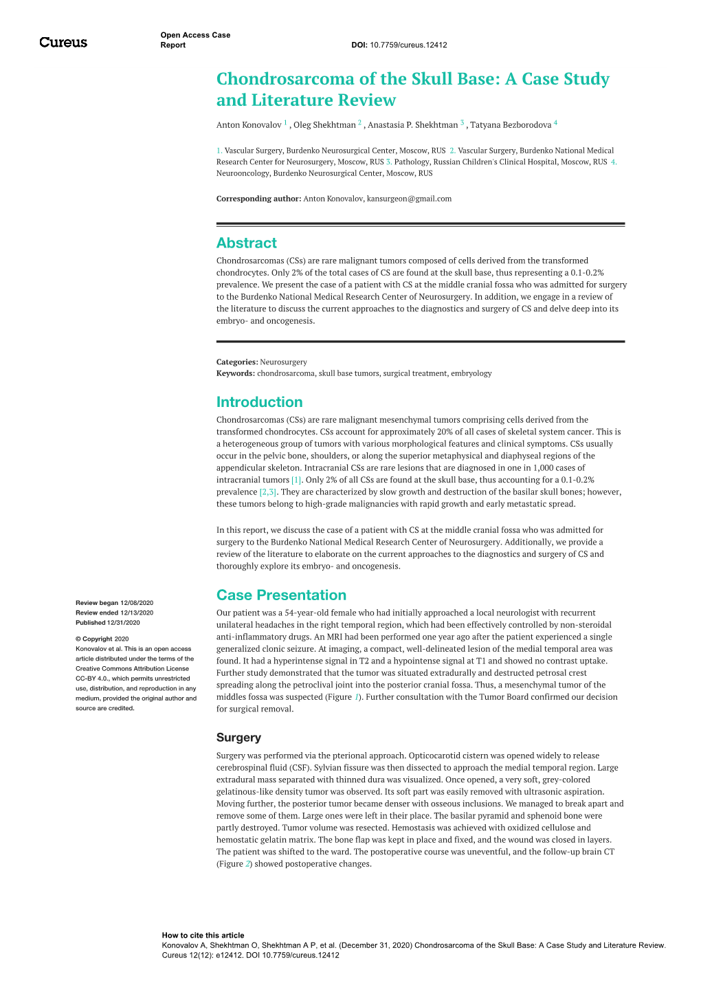 Chondrosarcoma of the Skull Base: a Case Study and Literature Review