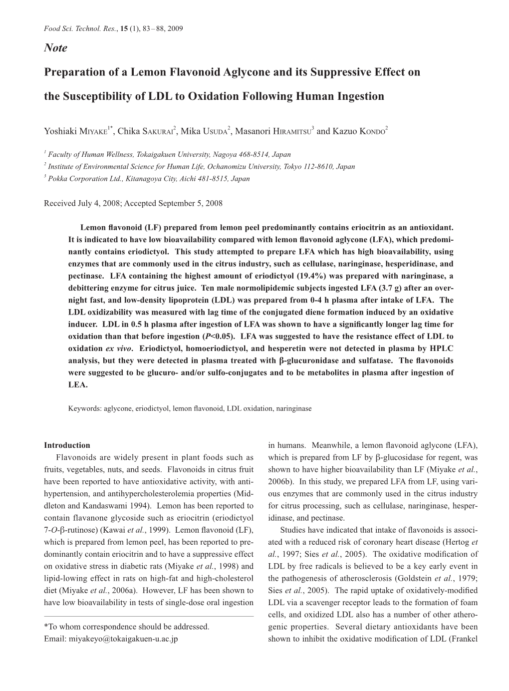 Note Preparation of a Lemon Flavonoid Aglycone and Its