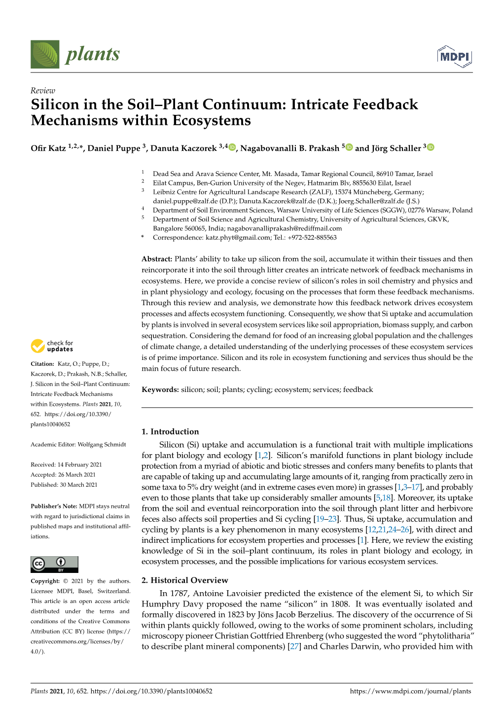 Silicon in the Soil–Plant Continuum: Intricate Feedback Mechanisms Within Ecosystems