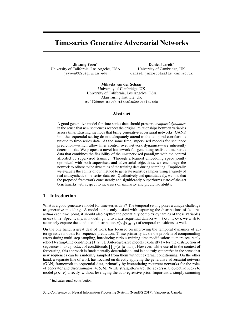 Time-Series Generative Adversarial Networks