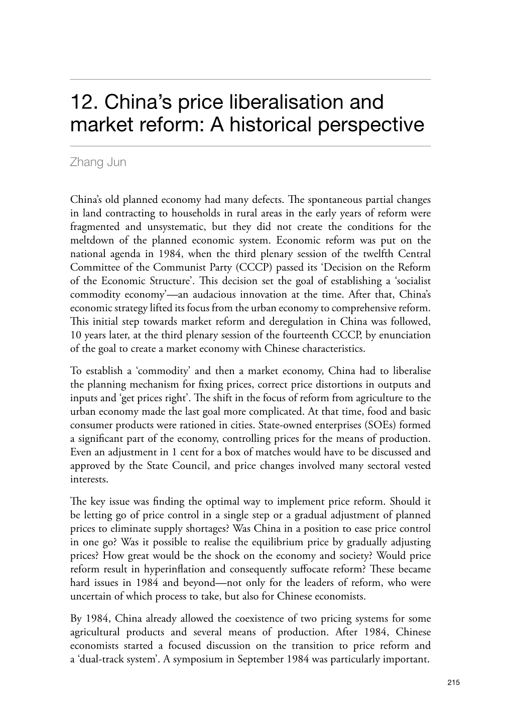 12. China's Price Liberalisation and Market Reform: a Historical Perspective