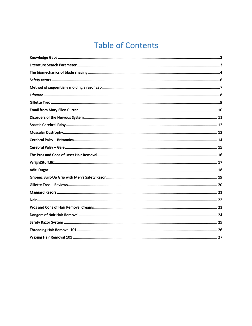 Table of Contents